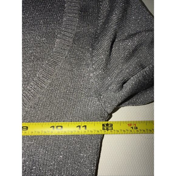 White House Black Market Silver Metallic Knit Dress 3/4 Sleeve Large - Picture 3 of 6